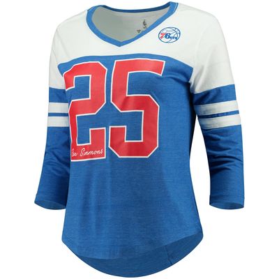 Women's Fanatics Branded Ben Simmons Royal Philadelphia 76ers Starstruck Name & Number Tri-Blend 3/4-Sleeve V-Neck T-Shirt