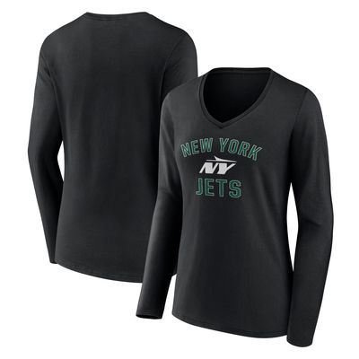 Women's Fanatics Branded Black New York Jets Victory Arch Long Sleeve V-Neck T-Shirt