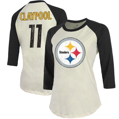 Women's Fanatics Branded Cream/Black Pittsburgh Steelers Player Raglan Name & Number 3/4-Sleeve T-Shirt