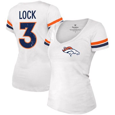 Women's Fanatics Branded Drew Lock White Denver Broncos Fashion Player Name & Number V-Neck T-Shirt