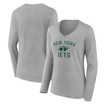 Women's Fanatics Branded Gray New York Jets Victory Arch Long Sleeve V-Neck T-Shirt