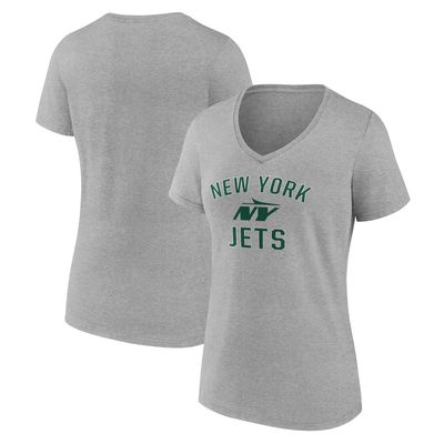 Women's Fanatics Branded Gray New York Jets Victory Arch V-Neck T-Shirt