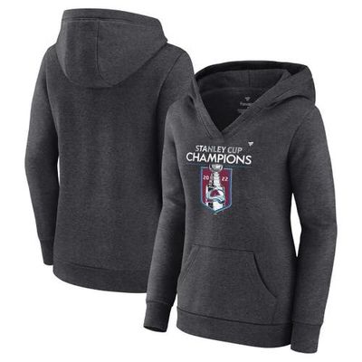 Women's Fanatics Branded Heathered Charcoal Colorado Avalanche 2022 Stanley Cup Champions Locker Room Pullover Hoodie in Heather Charcoal at
