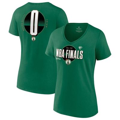 Women's Fanatics Branded Jayson Tatum Kelly Green Boston Celtics 2022 NBA Finals Bound Name & Number V-Neck T-Shirt