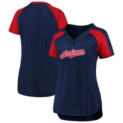 Women's Fanatics Branded Navy/Red Cleveland Indians Iconic League Diva Raglan V-Neck T-Shirt