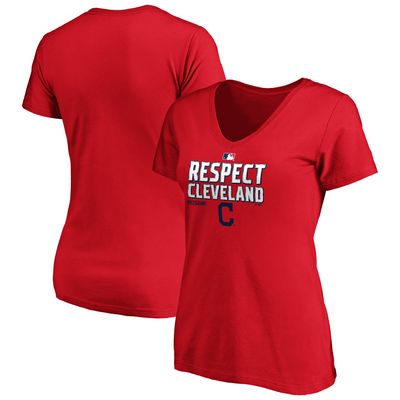 Women's Fanatics Branded Red Cleveland Indians 2020 Postseason Locker Room Plus Size V-Neck T-Shirt