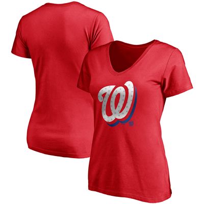 Women's Fanatics Branded Red Washington Nationals Red White & Team V-Neck T-Shirt