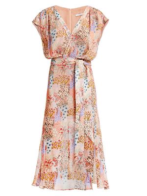 Women's Fara Floral Georgette Faux-Wrap Midi-Dress - Cornflower - Size 12