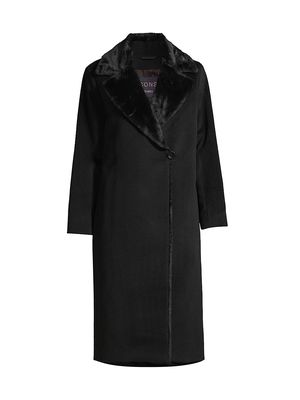 Women's Faux Fur-Trim Wool Coat - Black - Size 4