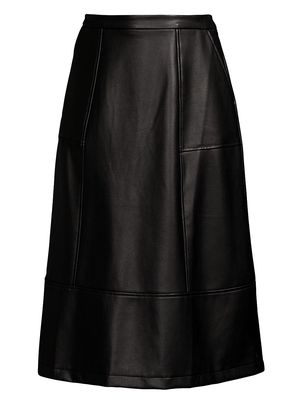 Women's Faux Leather Midi-Skirt - Black - Size 6