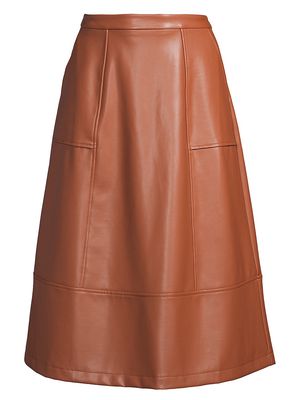 Women's Faux Leather Midi-Skirt - Brown - Size 10