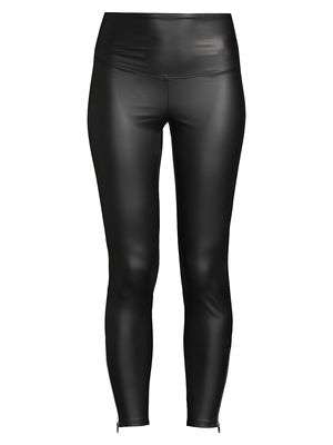 Women's Faux Leather Shaping Leggings - Black - Size Large - Black - Size Large