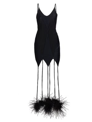 Women's Feather Pom Pom Minidress - Black - Size 0 - Black - Size 0