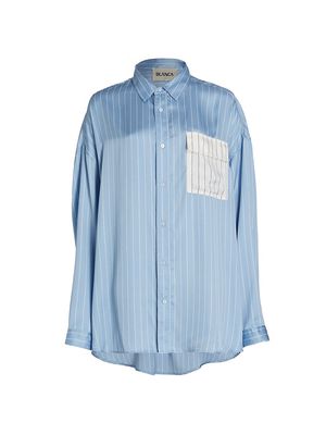 Women's Felicia Satin Pinstripe Oversized Shirt - Blue Cream - Size Medium - Blue Cream - Size Medium