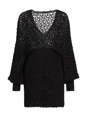 Women's Femininity Crochet Cotton Minidress - Black - Size XS - Black - Size XS