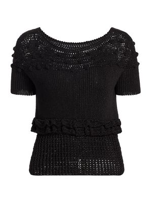 Women's Femininity Crochet Cotton Top - Black - Size Small - Black - Size Small