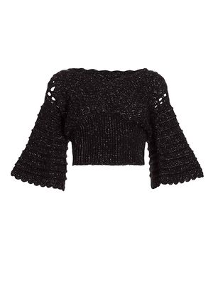 Women's Femininity Crochet Crop Sweater - Black - Size XS - Black - Size XS