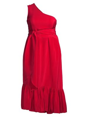 Women's Fiorella Belted One-Shoulder Midi-Dress - Red - Size 12W - Red - Size 12W