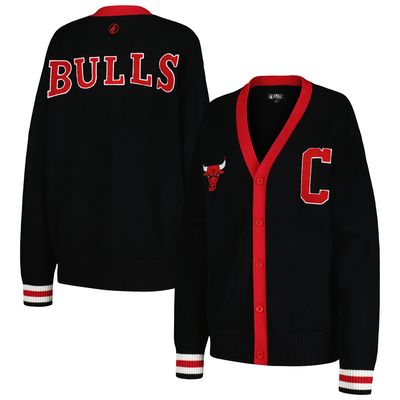 Women's FISLL Black Chicago Bulls Chenille Letterman Cardigan Sweater