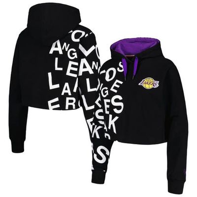 Women's FISLL Black Los Angeles Lakers Cropped Pullover Hoodie