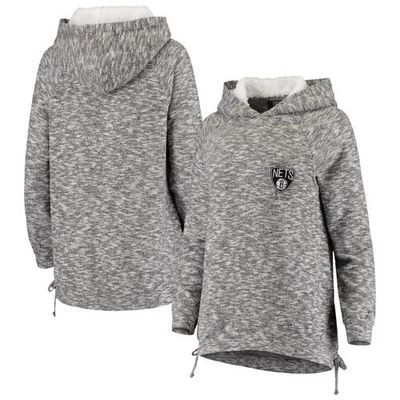 Women's FISLL Heathered Gray Brooklyn Nets Sherpa Hacci Tri-Blend Pullover Hoodie in Heather Gray