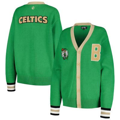 Women's FISLL Kelly Green Boston Celtics Chenille Letterman Cardigan Sweater