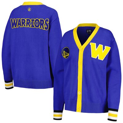 Women's FISLL Royal Golden State Warriors Chenille Letterman Cardigan Sweater