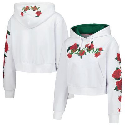 Women's FISLL White Boston Celtics Roses Cropped Pullover Hoodie