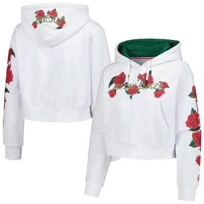 Women's FISLL White Milwaukee Bucks Roses Cropped Pullover Hoodie