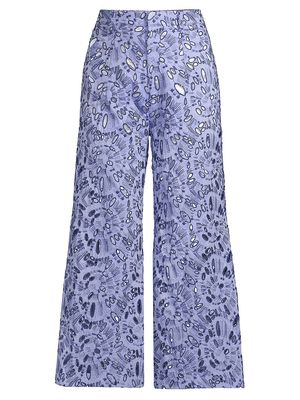 Women's Flared Eyelet-Embroidered Trousers - Light Blue - Size 4 - Light Blue - Size 4