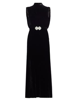 Women's Fleur Embellished Velvet Maxi Dress - Black Pearl Clamshell - Size 4