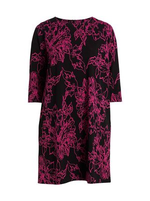 Women's Flirty Florals Knit Floral Dress - Pink Black - Size 14 - Pink Black - Size 14