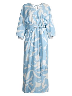Women's Flora Federica Belted Midi-Dress - Celeste Multi - Size XS - Celeste Multi - Size XS