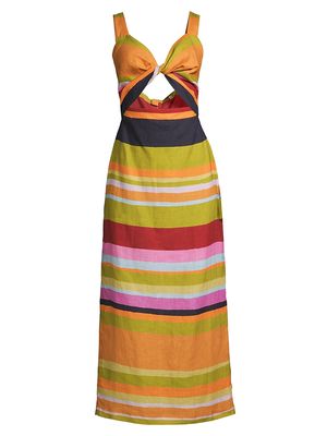 Women's Flora Lizzie Twisted Striped Midi-Dress - Size XS - Linen - Size XS