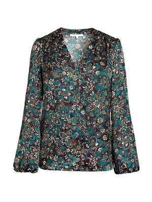 Women's Floral Balloon-Sleeve Blouse - Pine - Size 6