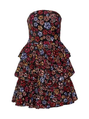 Women's Floral Bouquet Sequin Tulle Cocktail Minidress - Size 10