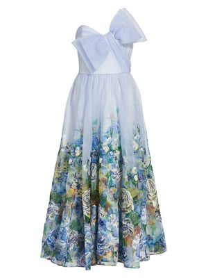 Women's Floral Bow Cocktail Dress - Blue Yellow - Size 4