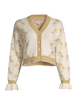 Women's Floral Cardigan Sweater - Ivory - Size Small - Ivory - Size Small