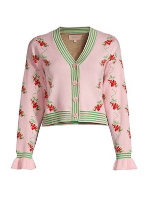 Women's Floral Cardigan Sweater - Pink - Size Small - Pink - Size Small