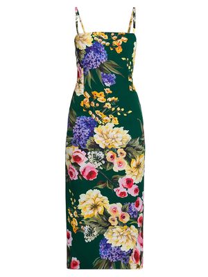 Women's Floral Charmeuse Sheath Midi-Dress - Giardino Bianco - Size 0