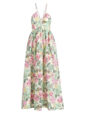 Women's Floral Cotton Eyelet Maxi Dress - Size Small