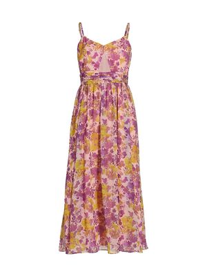 Women's Floral Cut-Out Midi-Dress - Watercolor Floral - Size 0 - Watercolor Floral - Size 0