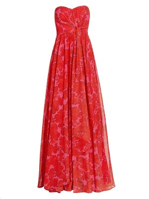 Women's Floral Draped Strapless Gown - Watermelon Multi - Size 14