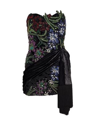 Women's Floral Embellished Minidress - Black - Size 2 - Black - Size 2