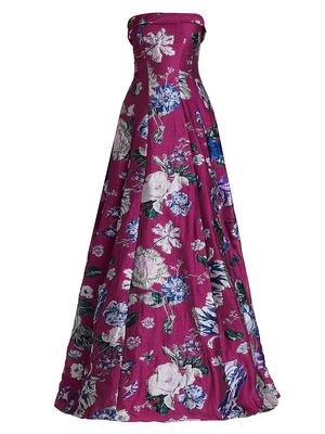 Women's Floral Jacquard Strapless Gown - Fuchsia - Size 12