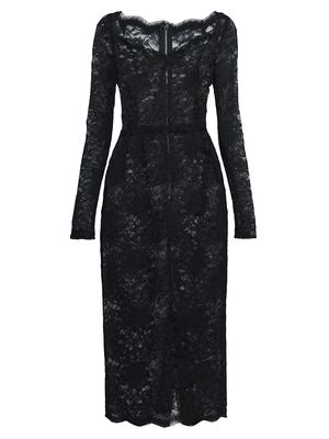 Women's Floral Lace Sheath Midi-Dress - Nero - Size 0