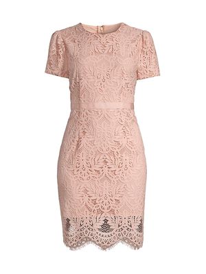 Women's Floral Lace Sheath Minidress - Rose Pink - Size Large