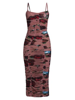 Women's Floral Ruched Tube Midi-Dress - Rose Vintage - Size 0