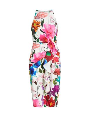 Women's Floral Ruffled Sheath Dress - White Multi - Size 6