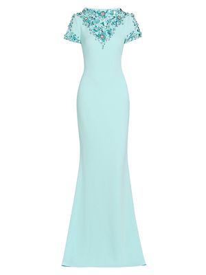 Women's Floral Sequin-Embellished Gown - Seafoam - Size 10